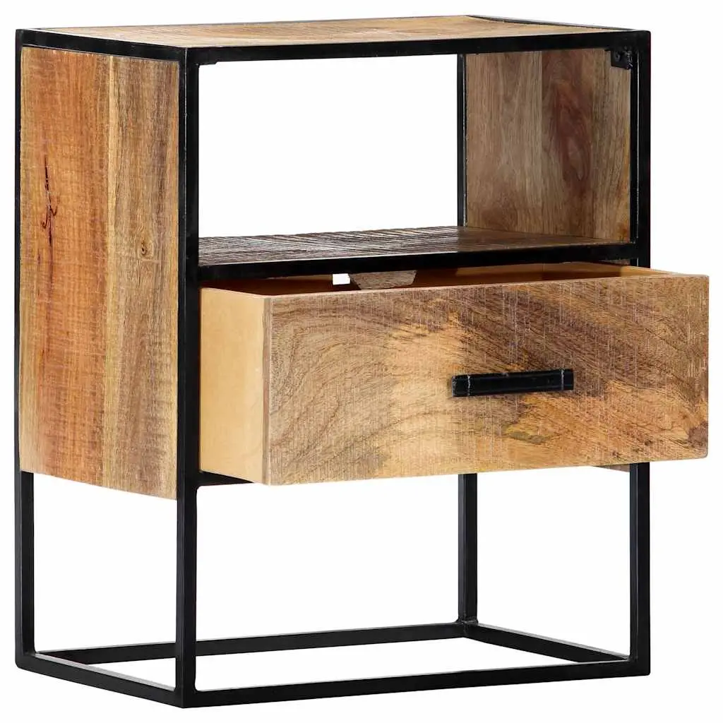 Bedside Table Nightstand 40x30x50cm Solid Mango Wood with Steel Legs Brown