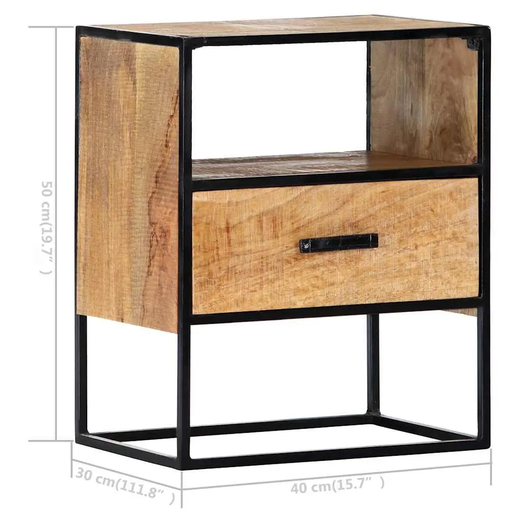 Bedside Table Nightstand 40x30x50cm Solid Mango Wood with Steel Legs Brown