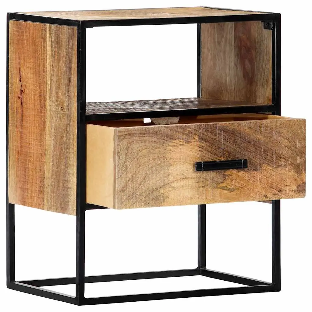 Bedside Table Nightstand 40x30x50cm Solid Mango Wood with Steel Legs Brown
