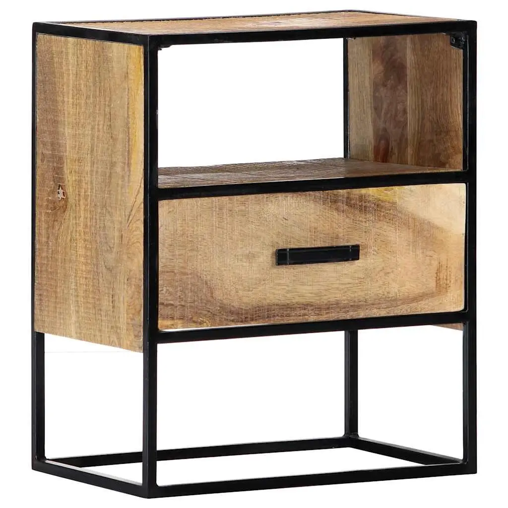 Bedside Table Nightstand 40x30x50cm Solid Mango Wood with Steel Legs Brown
