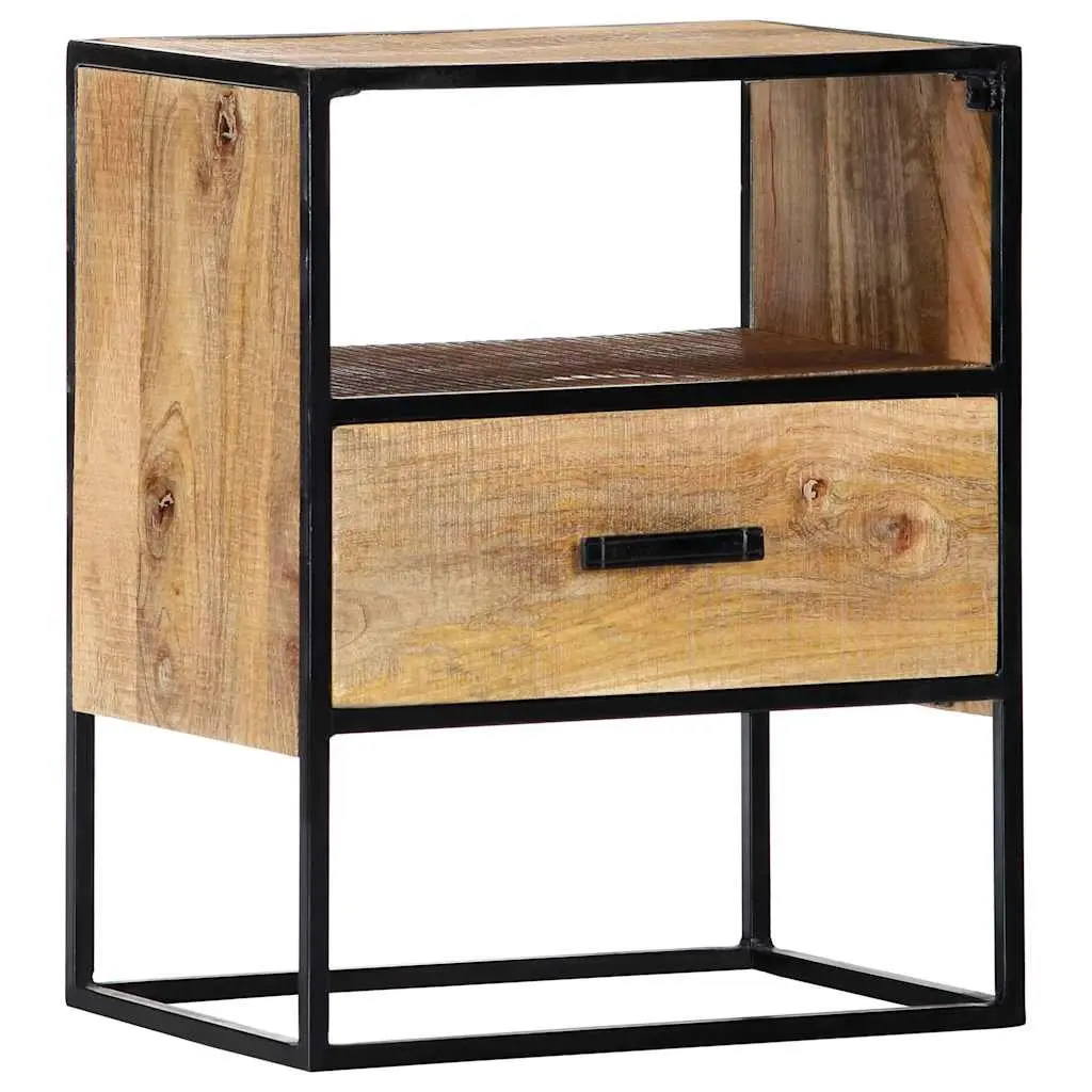 Bedside Table Nightstand 40x30x50cm Solid Mango Wood with Steel Legs Brown