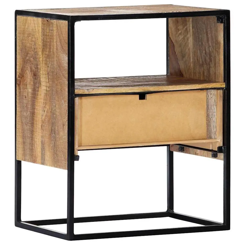 Bedside Table Nightstand 40x30x50cm Solid Mango Wood with Steel Legs Brown