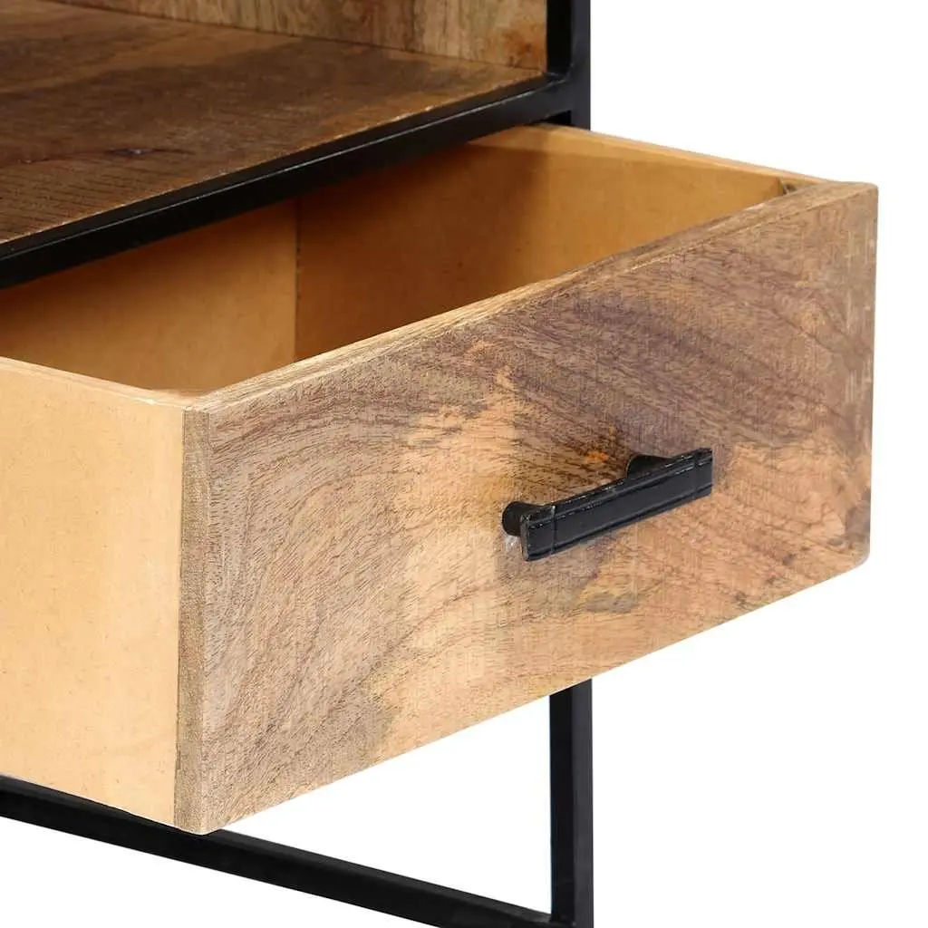 Bedside Table Nightstand 40x30x50cm Solid Mango Wood with Steel Legs Brown