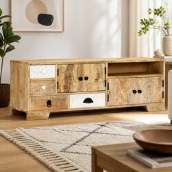 TV Cabinet 120x30x40 cm Solid Mango Wood 4 Drawers 2 Doors Storage Unit