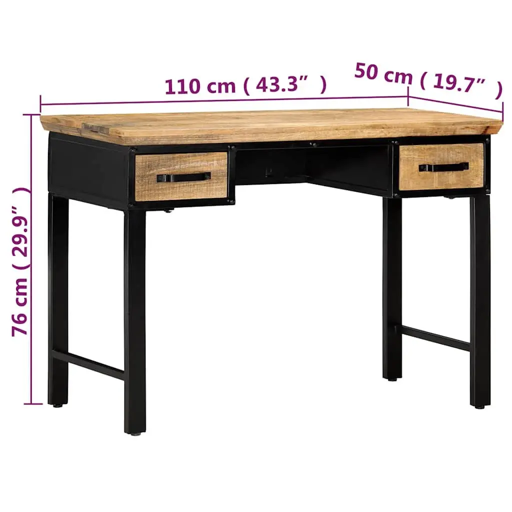 Writing Desk Solid Mango Wood Brown 110x50x76 cm with 2 Drawers Storage