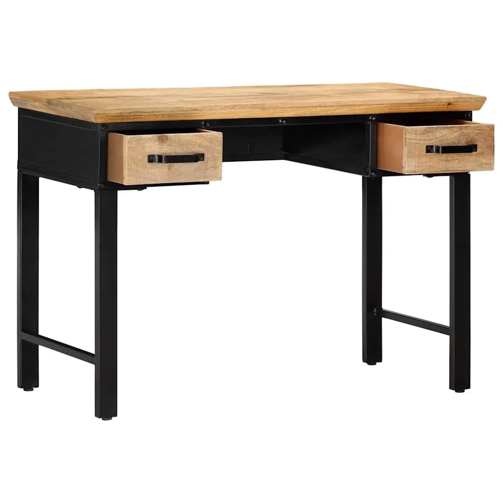 Writing Desk Solid Mango Wood Brown 110x50x76 cm with 2 Drawers Storage