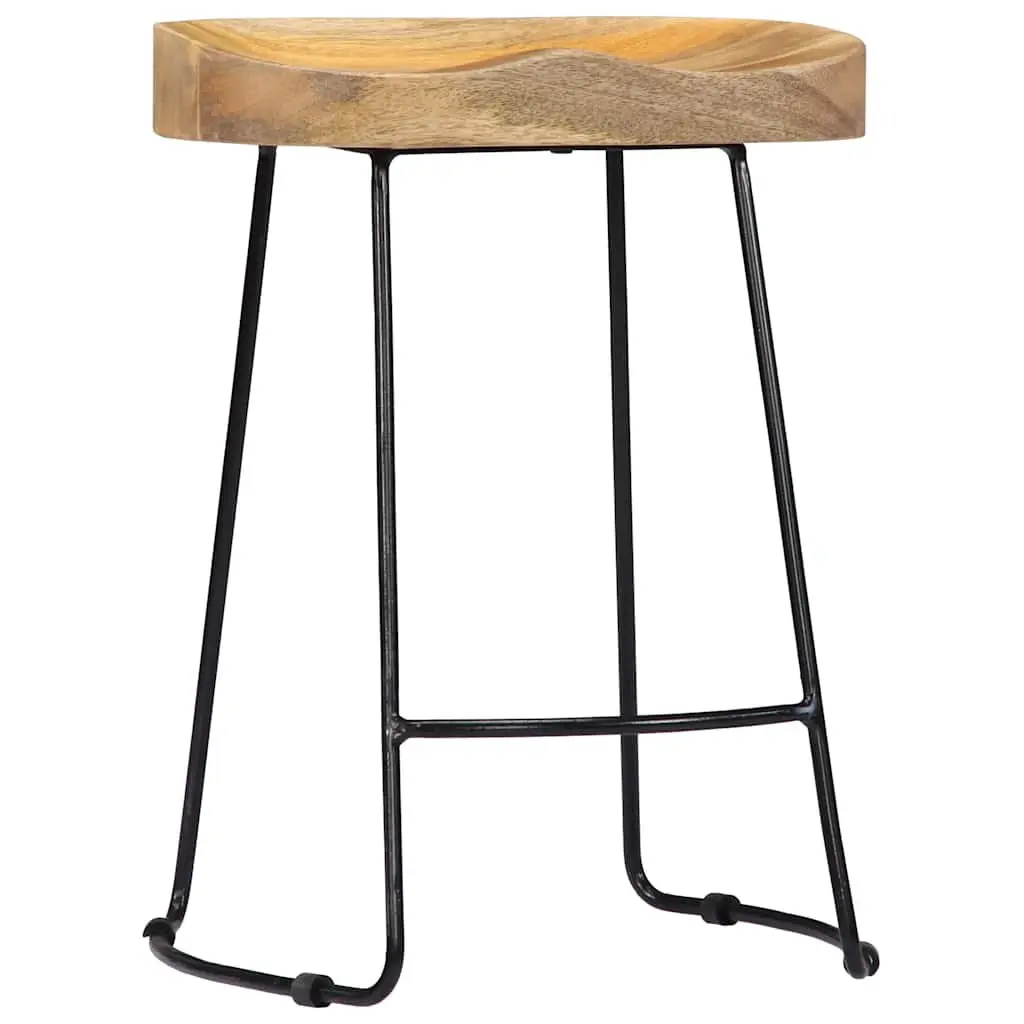 Bar Stools Retro Vintage Solid Mango Wood Brown 2 Piece