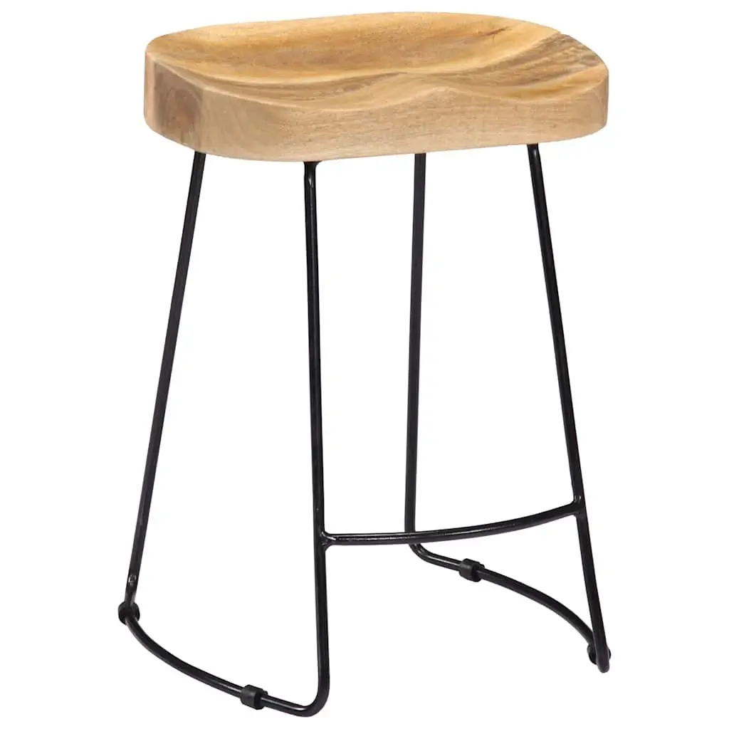 Bar Stools Retro Vintage Solid Mango Wood Brown 2 Piece