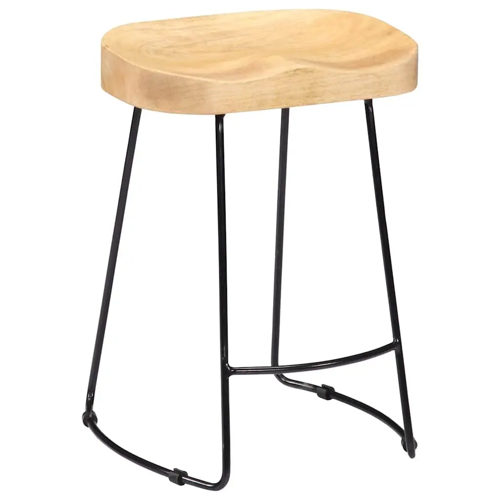 Bar Stools Retro Vintage Solid Mango Wood Brown 2 Piece