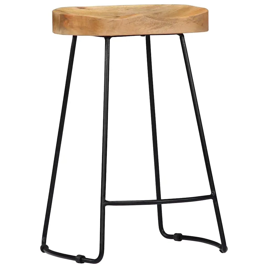 Bar Stools 2 pcs Solid Mango Wood Retro Vintage Kitchen Counter Dining Chair
