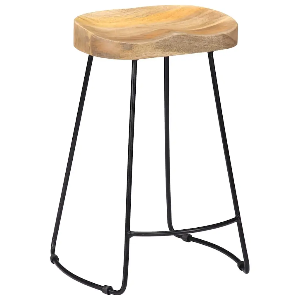 Bar Stools 2 pcs Solid Mango Wood Retro Vintage Kitchen Counter Dining Chair