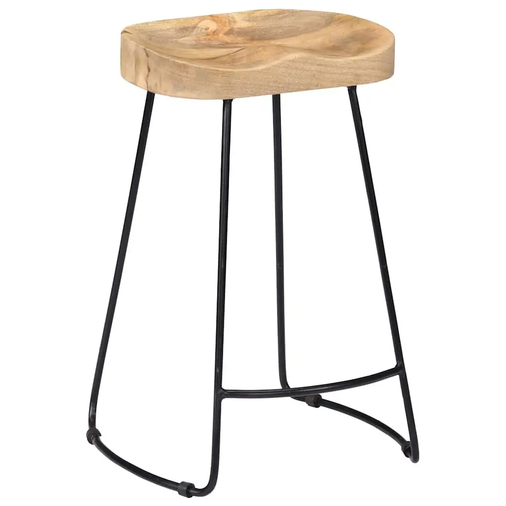 Bar Stools 2 pcs Solid Mango Wood Retro Vintage Kitchen Counter Dining Chair