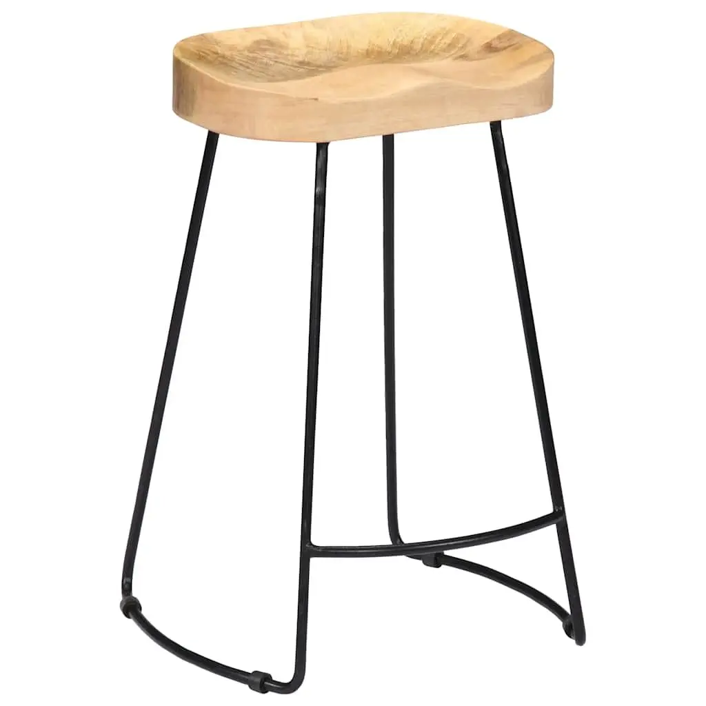 Bar Stools 2 pcs Solid Mango Wood Retro Vintage Kitchen Counter Dining Chair
