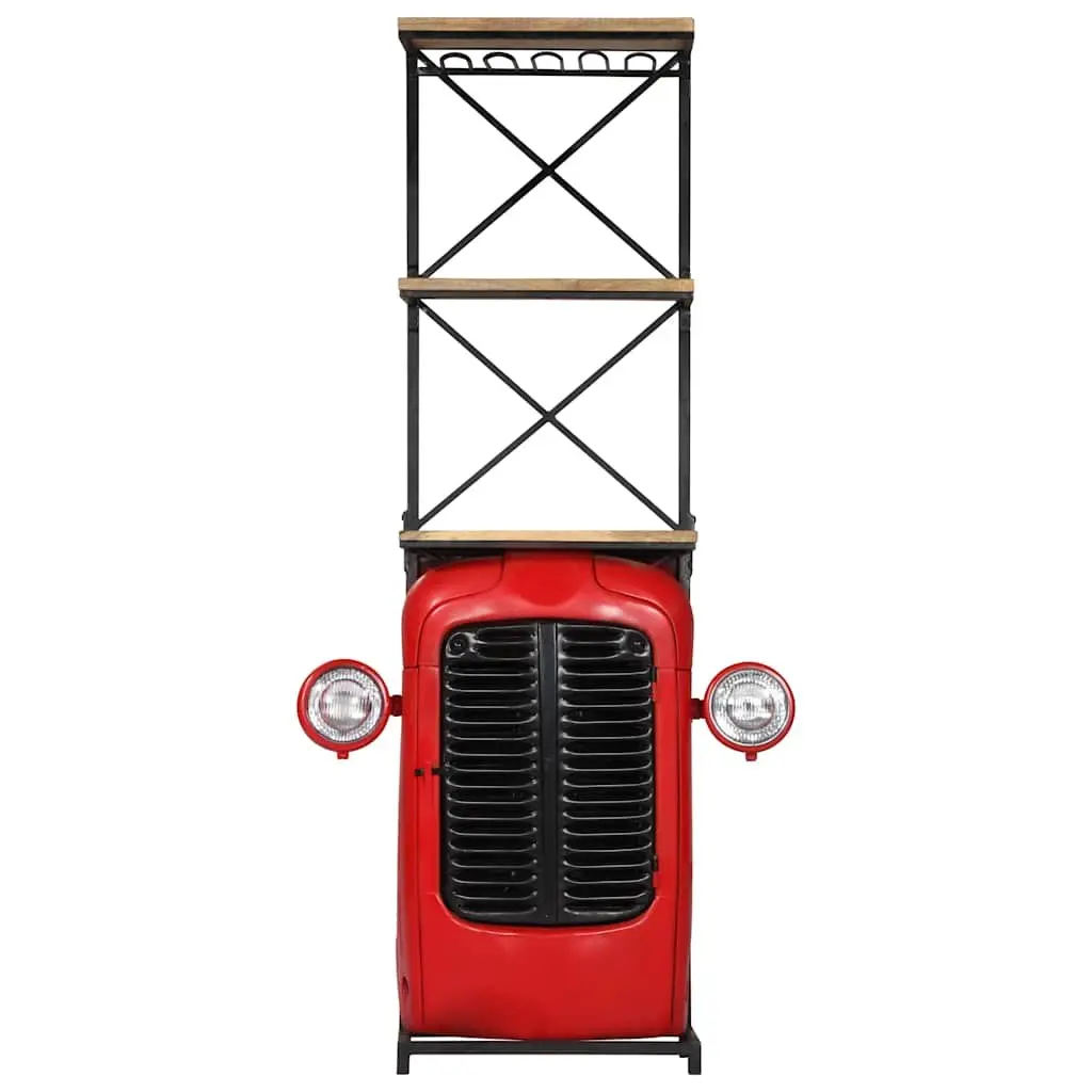 Solid Mango Wood Tractor Wine Cabinet Rustic Red 49x31x172cm 2 Shelves 9 Bottle Holders