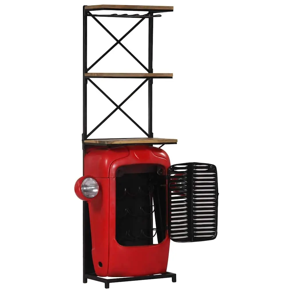 Solid Mango Wood Tractor Wine Cabinet Rustic Red 49x31x172cm 2 Shelves 9 Bottle Holders