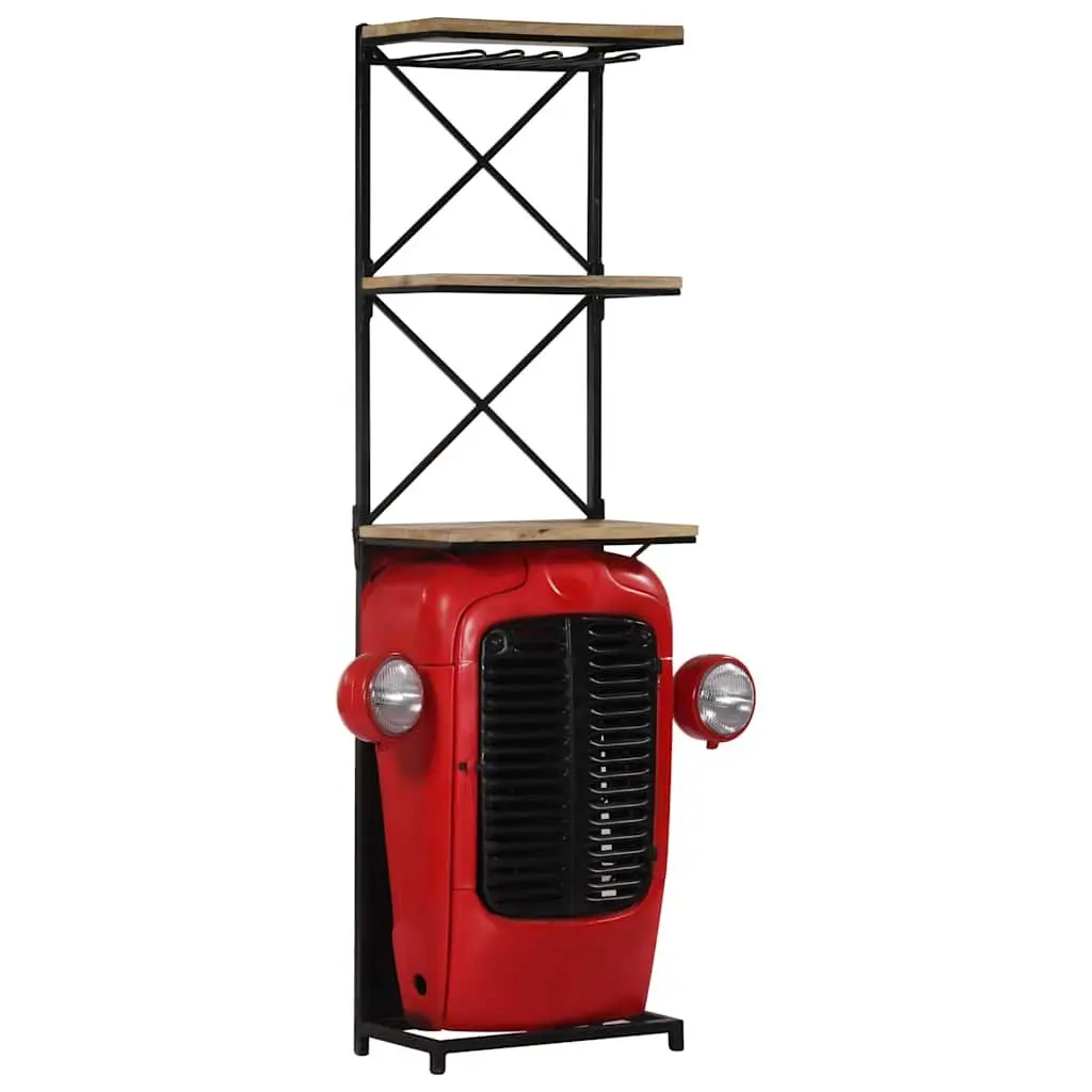 Solid Mango Wood Tractor Wine Cabinet Rustic Red 49x31x172cm 2 Shelves 9 Bottle Holders