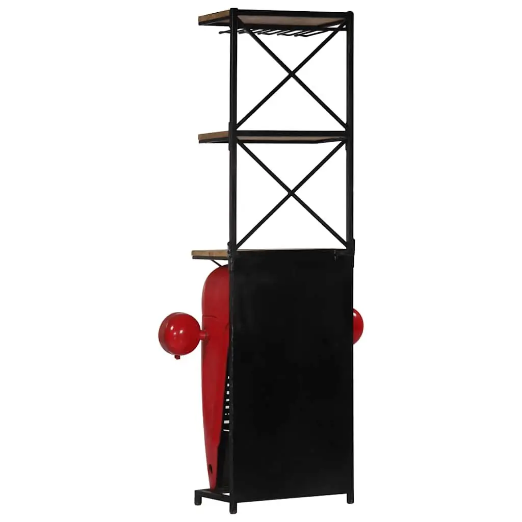 Solid Mango Wood Tractor Wine Cabinet Rustic Red 49x31x172cm 2 Shelves 9 Bottle Holders