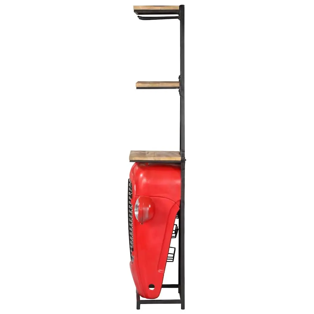 Solid Mango Wood Tractor Wine Cabinet Rustic Red 49x31x172cm 2 Shelves 9 Bottle Holders