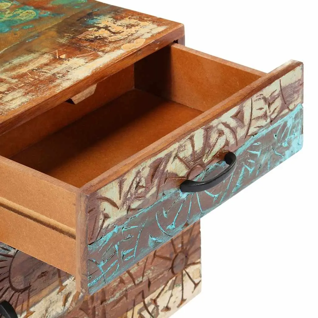 Bedside Cabinet Hand Carved Solid Reclaimed Wood Nightstand Storage Drawer Door