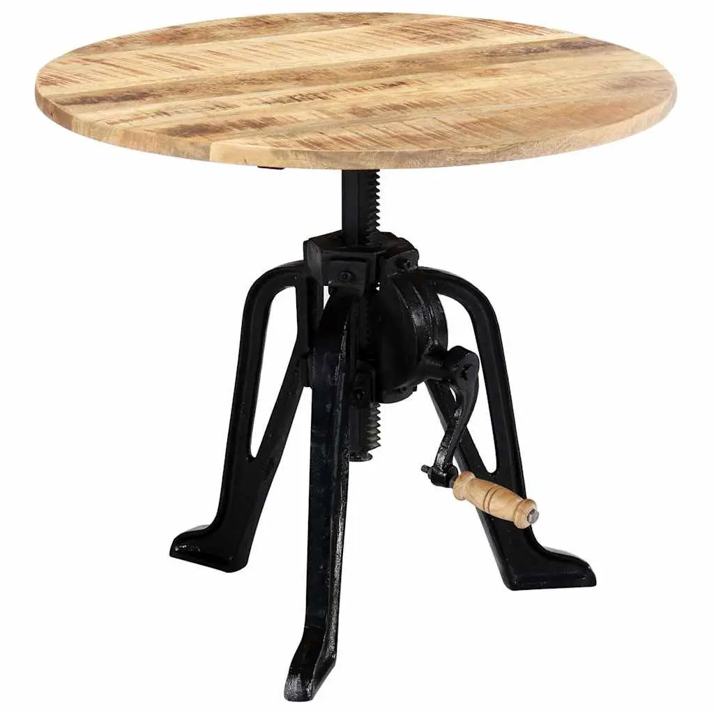 End Table Adjustable Height Solid Mango Wood Top Cast Iron Base 46-63cm