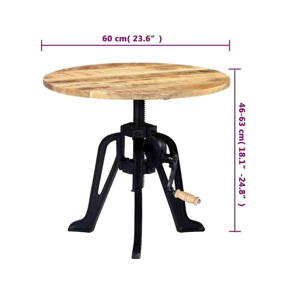 End Table Adjustable Height Solid Mango Wood Top Cast Iron Base 46-63cm