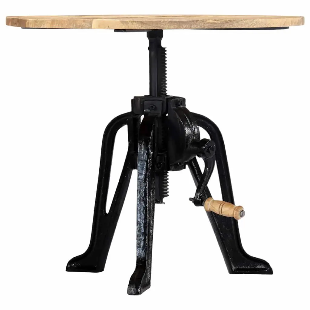 End Table Adjustable Height Solid Mango Wood Top Cast Iron Base 46-63cm
