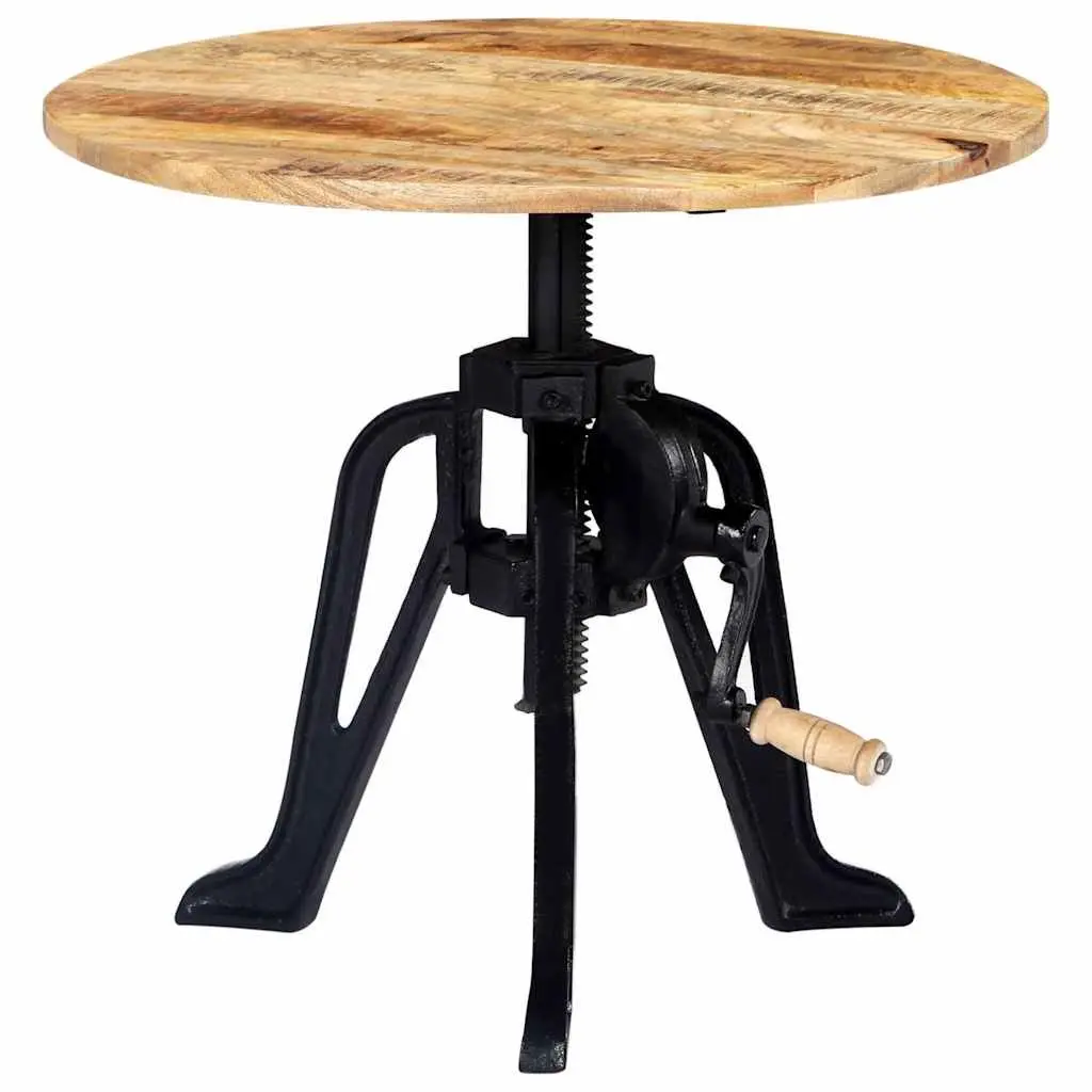 End Table Adjustable Height Solid Mango Wood Top Cast Iron Base 46-63cm