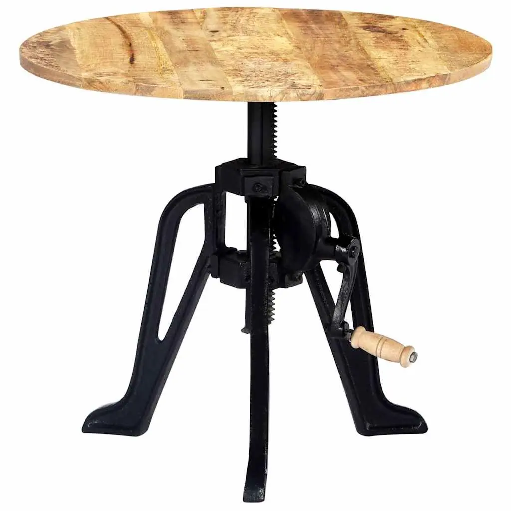 End Table Adjustable Height Solid Mango Wood Top Cast Iron Base 46-63cm