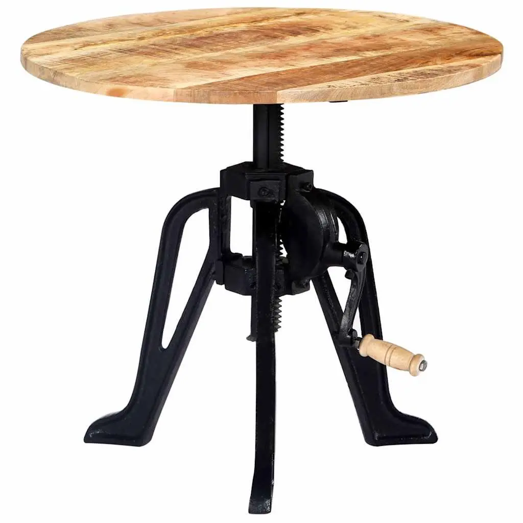 End Table Adjustable Height Solid Mango Wood Top Cast Iron Base 46-63cm