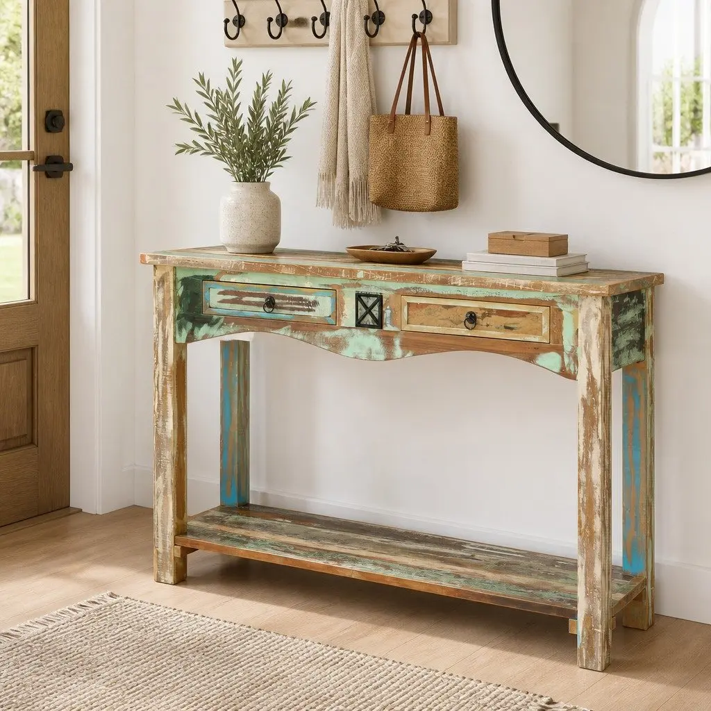 End Table Console Cabinet 120x40x75cm Solid Reclaimed Wood Drawers Shelf