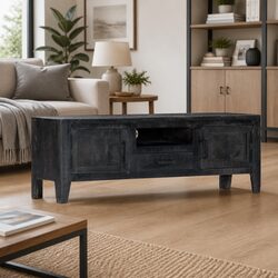 Your New Black TV Cabinet 118x30x40cm in Solid Mango Wood