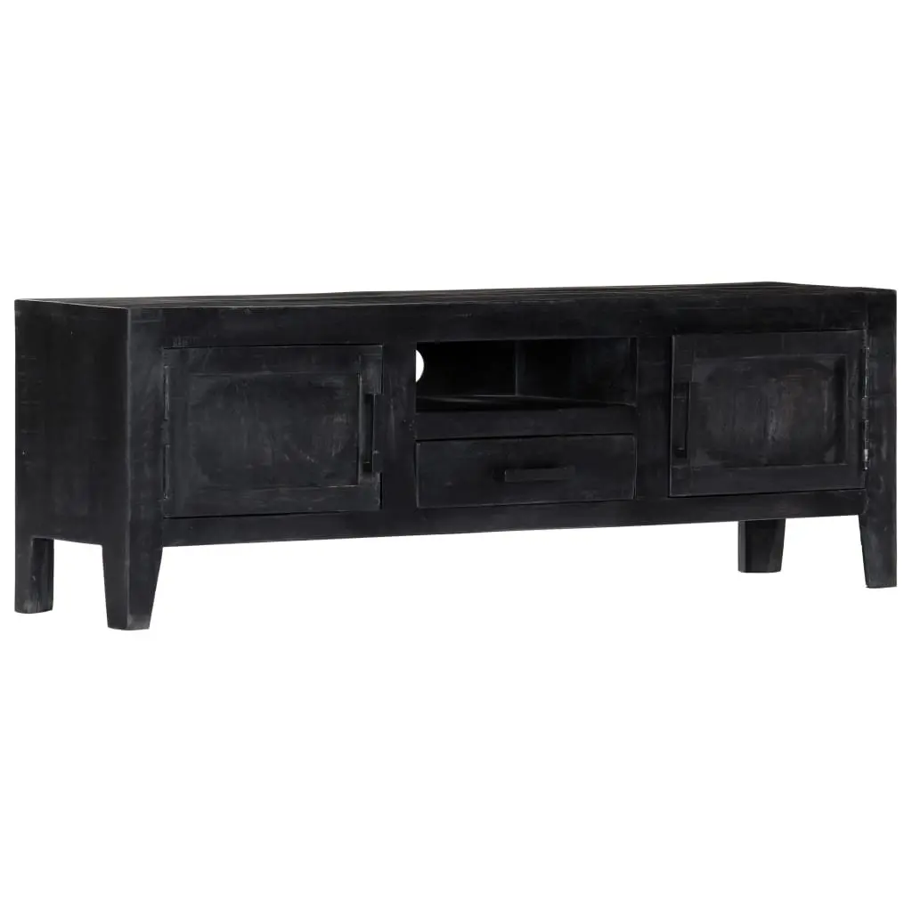 TV Cabinet Vintage Style Black Solid Mango Wood 118x30x40cm Storage Unit