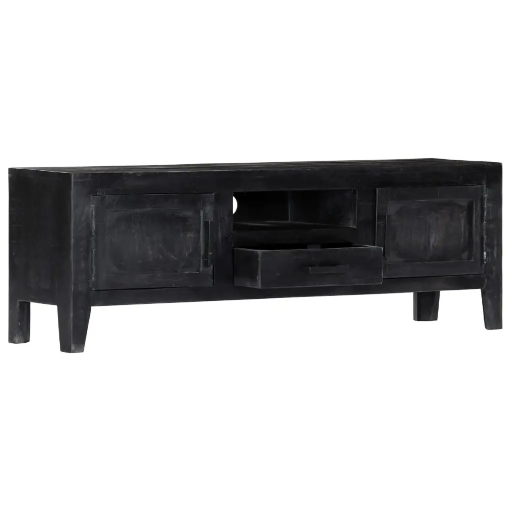 TV Cabinet Vintage Style Black Solid Mango Wood 118x30x40cm Storage Unit