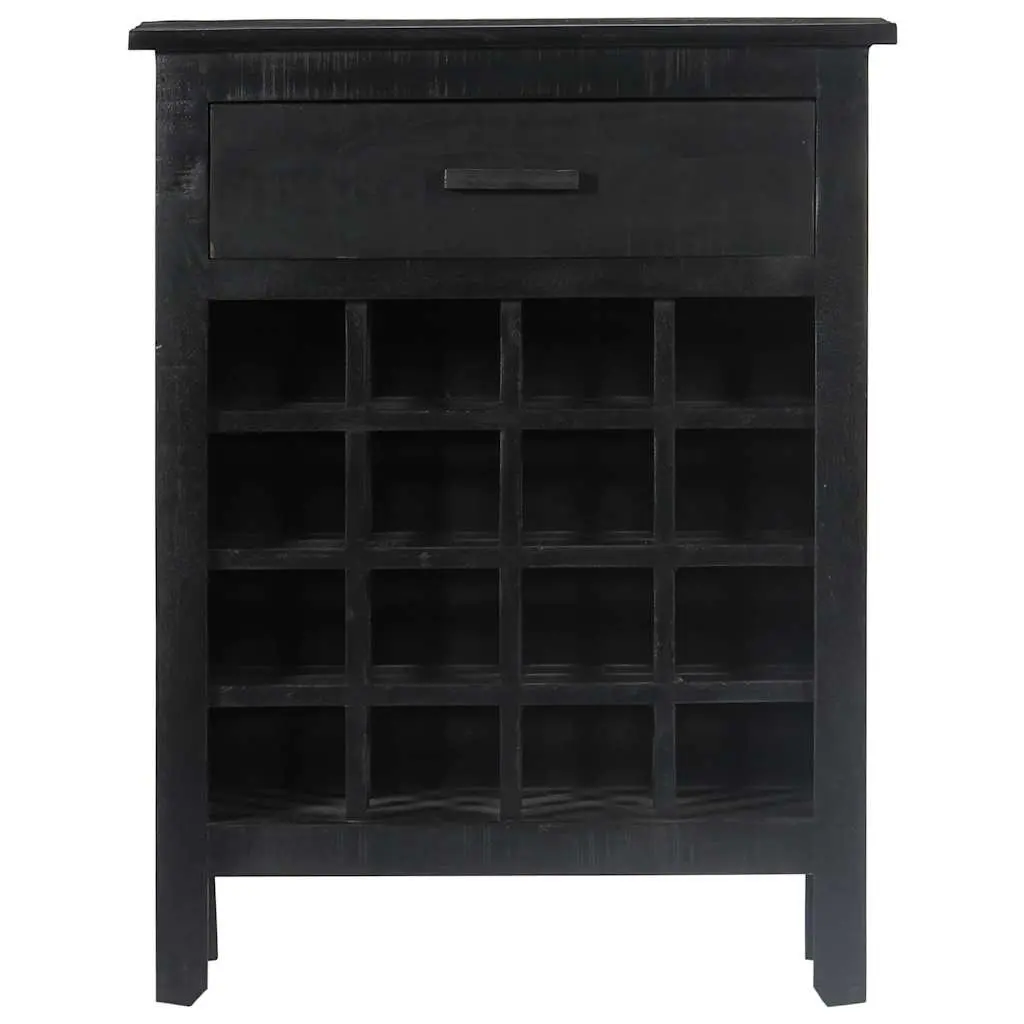 Wine Rack Black Wooden Storage Cabinet Mango Wood 56x35x75cm