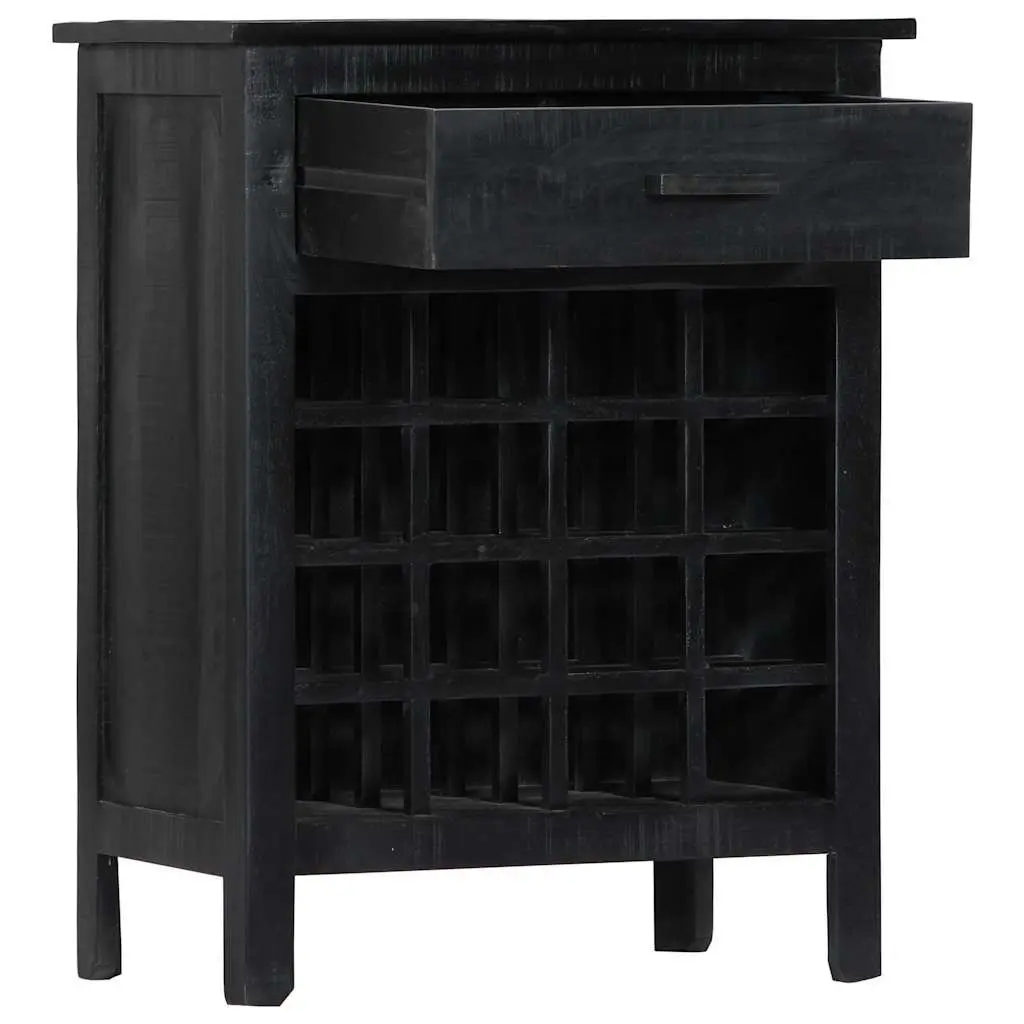 Wine Rack Black Wooden Storage Cabinet Mango Wood 56x35x75cm