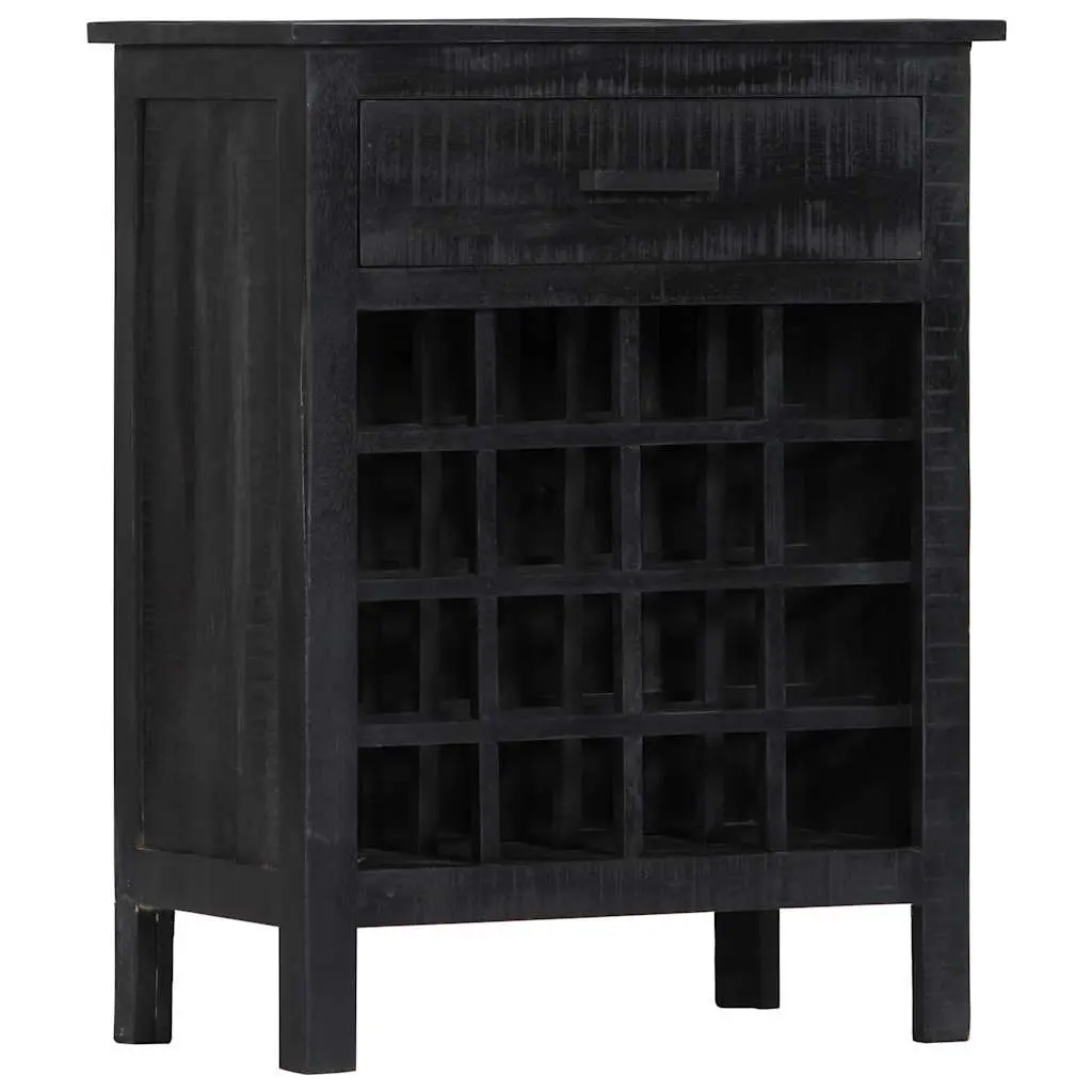 Wine Rack Black Wooden Storage Cabinet Mango Wood 56x35x75cm