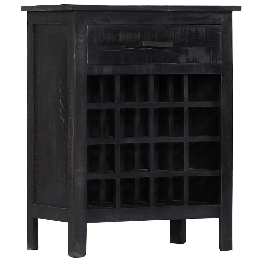 Wine Rack Black Wooden Storage Cabinet Mango Wood 56x35x75cm