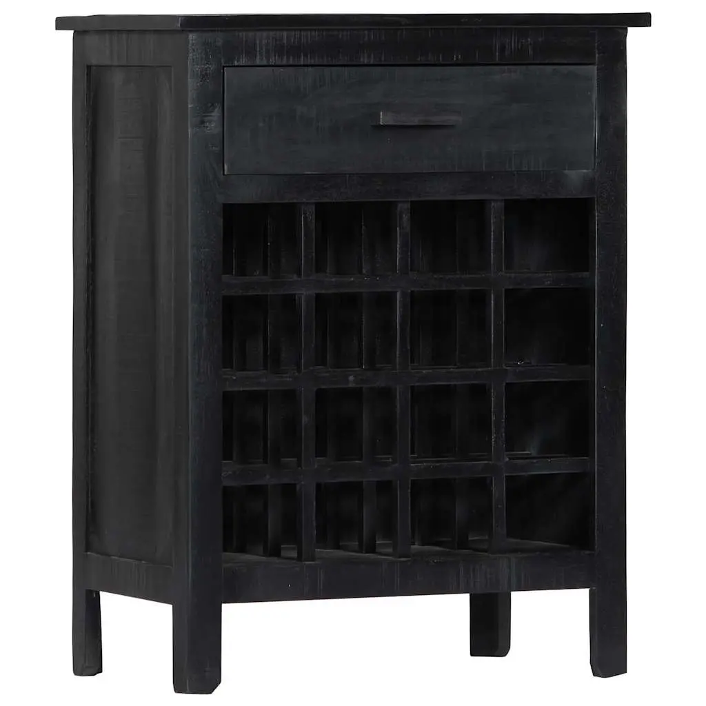 Wine Rack Black Wooden Storage Cabinet Mango Wood 56x35x75cm