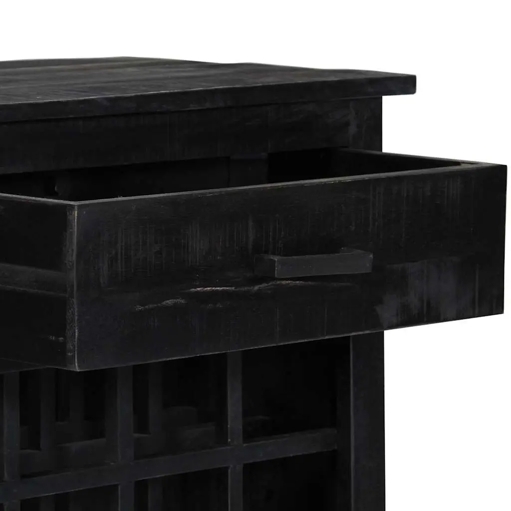 Wine Rack Black Wooden Storage Cabinet Mango Wood 56x35x75cm