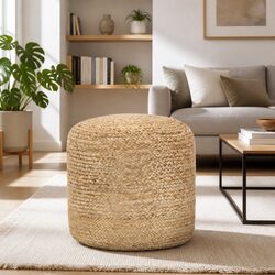 Handmade Pouffe Footstool 40x45 cm Brown Jute Braided Comfortable Home Decor