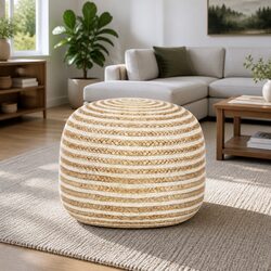 Handmade Jute Pouffe Footstool Braided Ottoman Relaxation Foot Rest Brown
