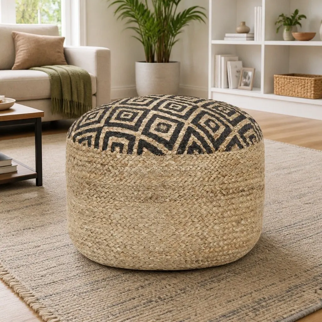Black Braided Jute Pouffe