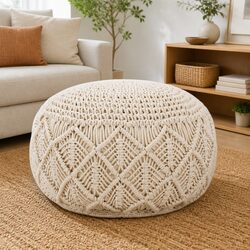 Macrame Handmade Pouf Footrest Ottoman Boho Chic Accent Seat Decorative Home