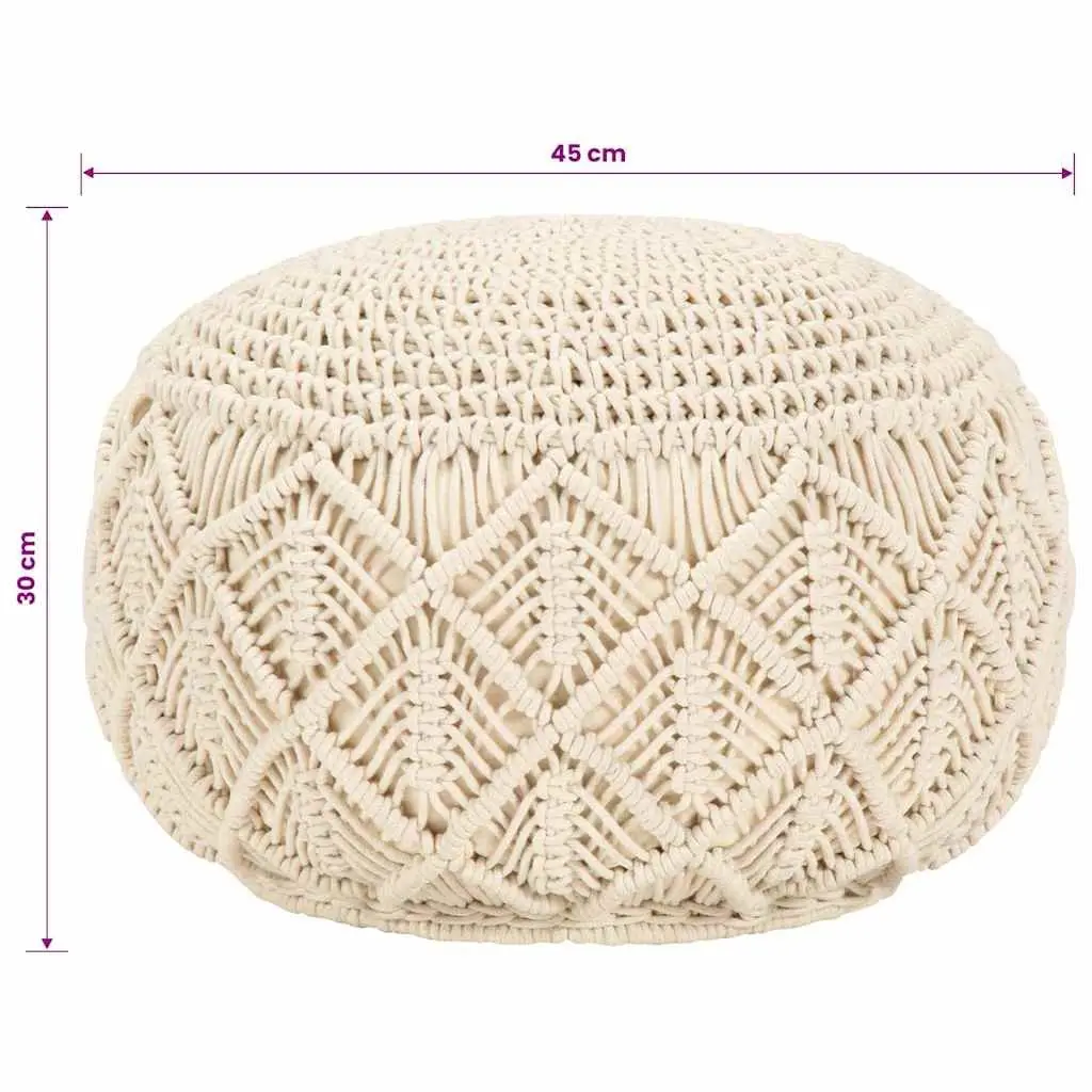 Macrame Pouffe Footstool Handmade Cotton Round Pouf Boho Seat Footrest 45x30cm