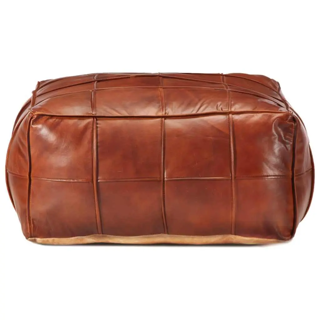 Pouffe Footstool Ottoman Goat Leather Tan Relaxing Seating Foot Rest Home Decor