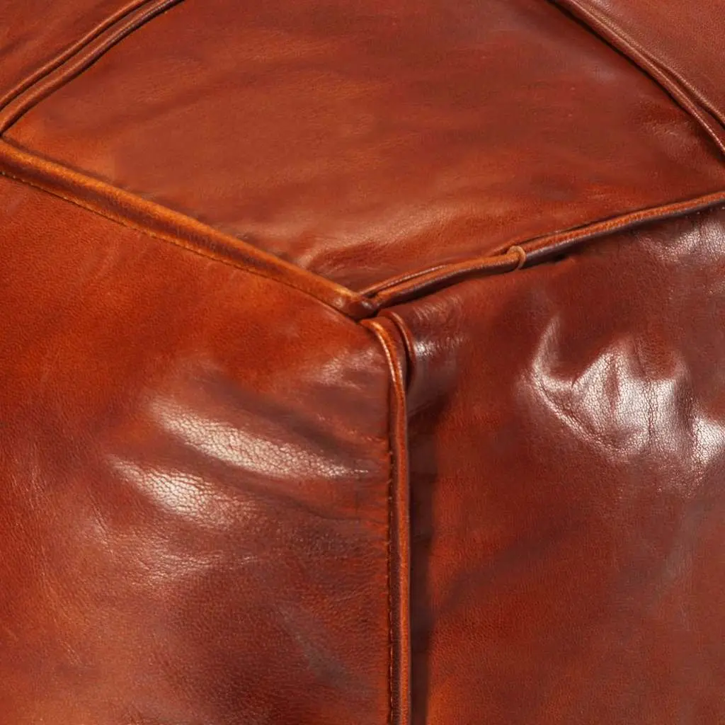 Pouffe Footstool Ottoman Goat Leather Tan Relaxing Seating Foot Rest Home Decor