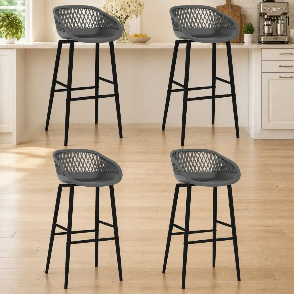 Bar Stools Grey Mesh Seat Backrest 4 Piece Set