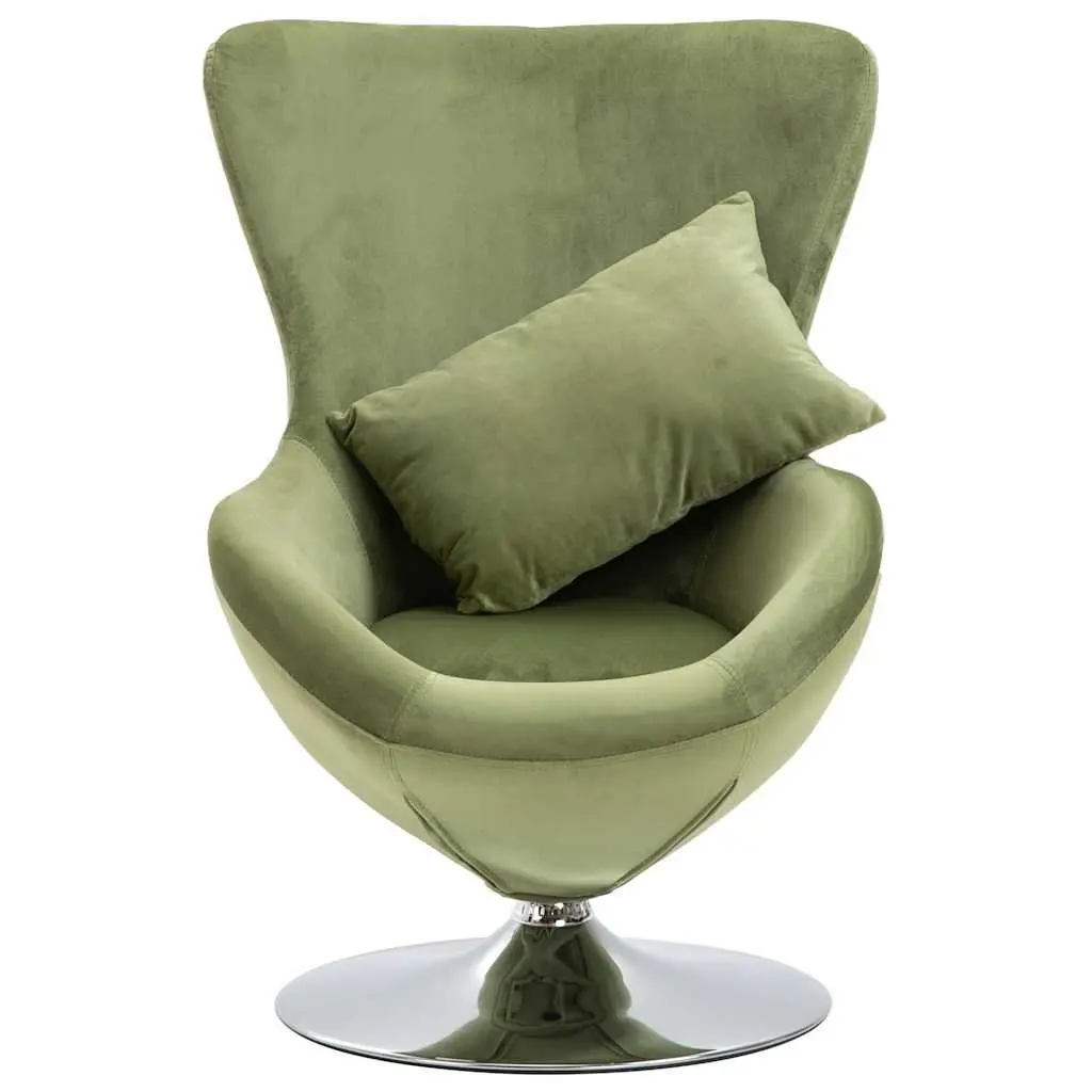 Swivel Egg Chair with Cushion Green Velvet Upholstered Armchair 360 Degree