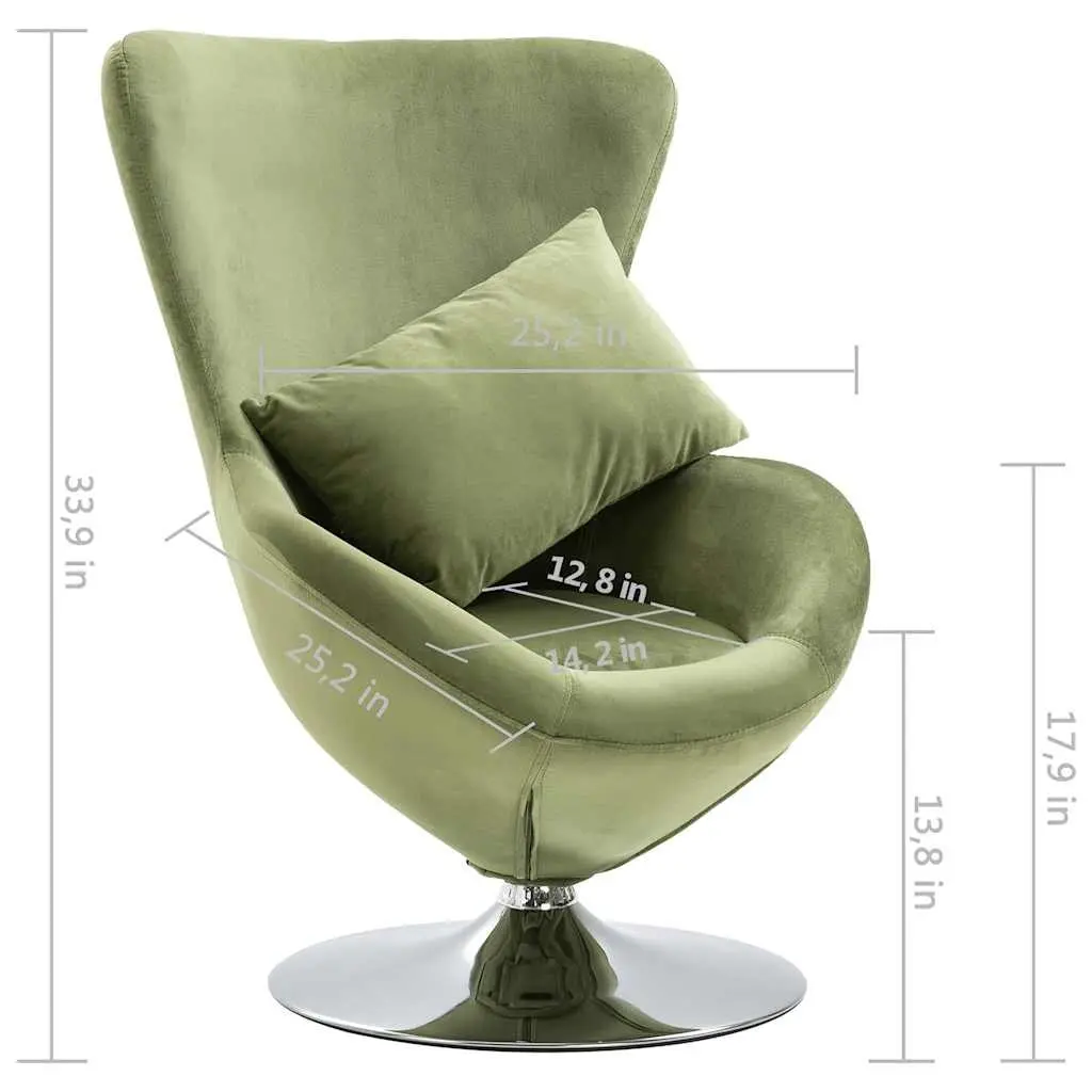 Swivel Egg Chair with Cushion Green Velvet Upholstered Armchair 360 Degree