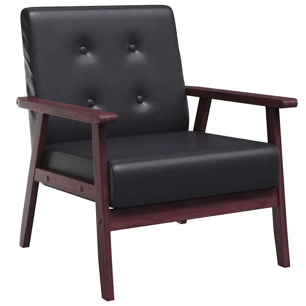 Black Faux Leather Armchair Retro Design Lounge Living Room Accent Chair